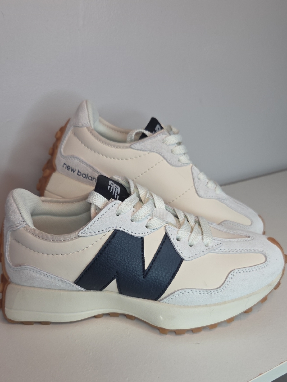 New Balance Cream & Navy 327-Inspired Casual Sneakers